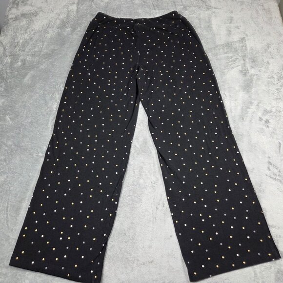 Soma Pajamas Black Gold Dot Long Sleeve Button Up M Top L Pants 2pc Set - Picture 10 of 13